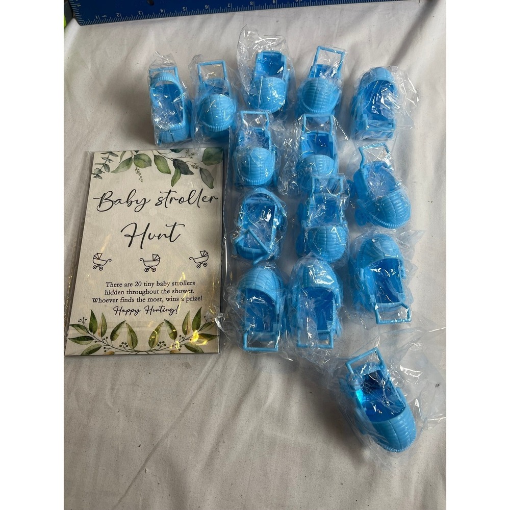 14 Piece Blue Baby Stroller Hunt Shower‎ Game Set with Instructional Card